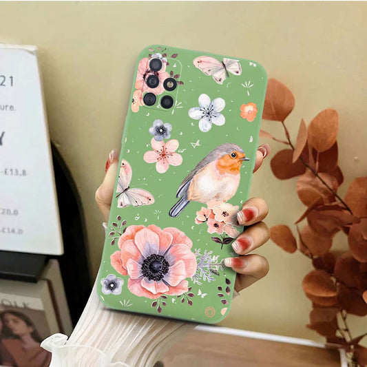 Samsung Galaxy M31s Cover - Light Green - D1 - ONation Nature Floral Series - HQ Liquid Silicone Soft Case
