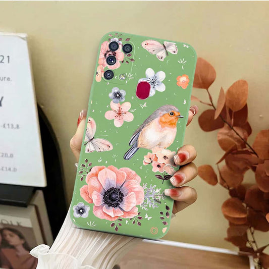 Samsung Galaxy M31 Cover - Light Green - D1 - ONation Nature Floral Series - HQ Liquid Silicone Soft Case