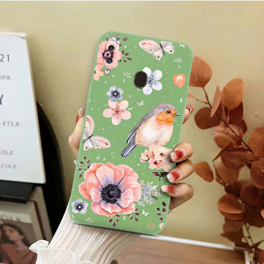 Samsung Galaxy A30 Cover - Light Green - D1 - ONation Nature Floral Series - HQ Liquid Silicone Soft Case