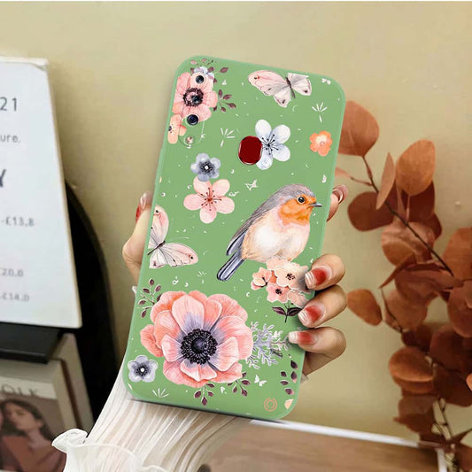 Samsung Galaxy A20s Cover - Light Green - D1 - ONation Nature Floral Series - HQ Liquid Silicone Soft Case