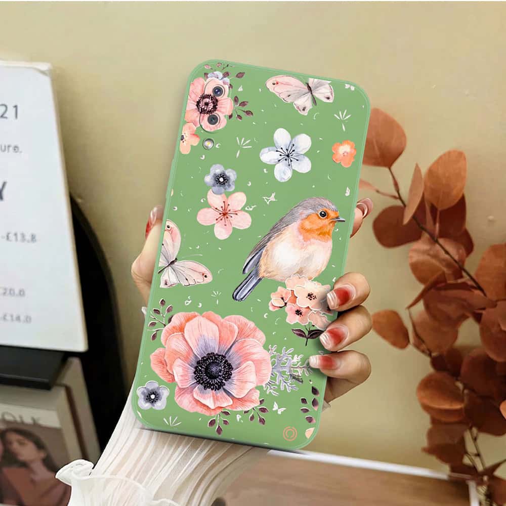 Samsung Galaxy A02 Cover - Light Green - D1 - ONation Nature Floral Series - HQ Liquid Silicone Soft Case