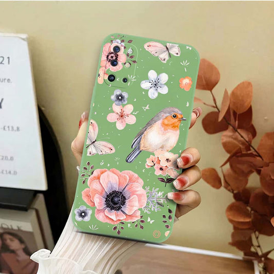 OnePlus 8T Cover - Light Green - D1 - ONation Nature Floral Series - HQ Liquid Silicone Soft Case