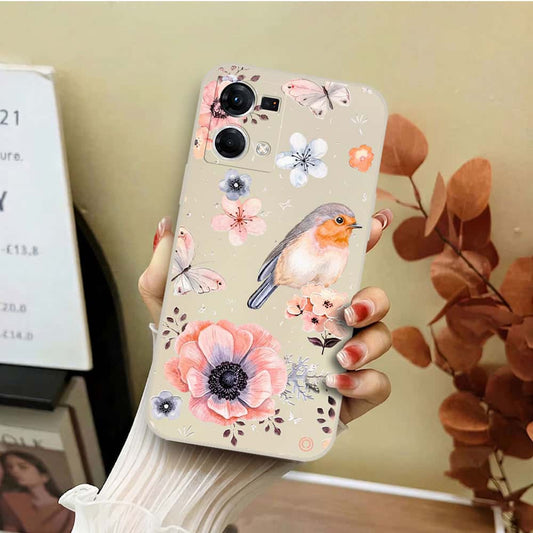 Oppo Reno 7 Lite Cover - Off White - D1 - ONation Nature Floral Series - HQ Liquid Silicone Soft Case