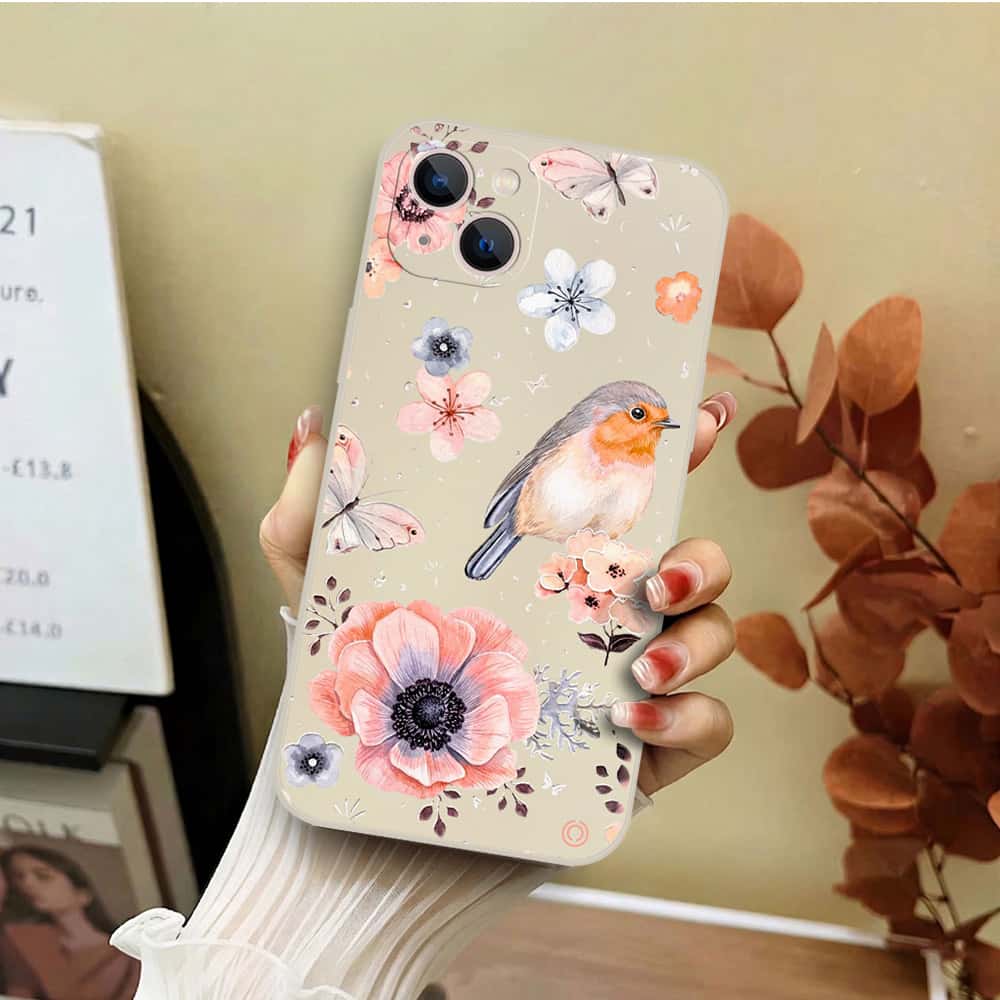 iPhone 13 Mini Cover - Off White - D1 - ONation Nature Floral Series - HQ Liquid Silicone Soft Case