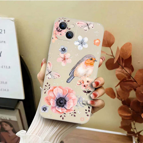 iPhone 13 Mini Cover - Off White - D1 - ONation Nature Floral Series - HQ Liquid Silicone Soft Case