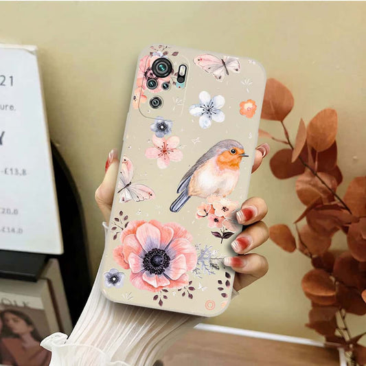 Xiaomi Redmi Note 10 4G Cover - Off White - D1 - ONation Nature Floral Series - HQ Liquid Silicone Soft Case