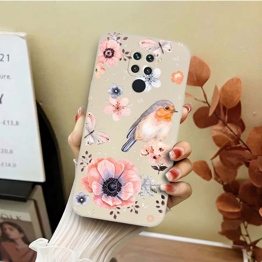 Xiaomi Redmi Note 9S Cover - Off White - D1 - ONation Nature Floral Series - HQ Liquid Silicone Soft Case