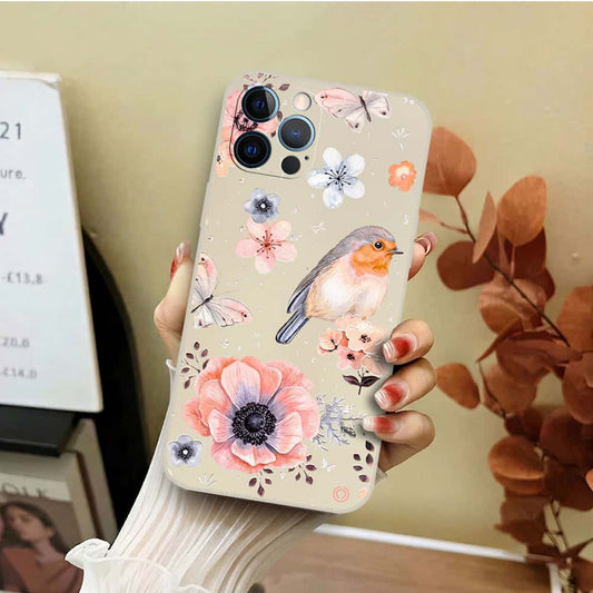 iPhone 12 Pro Cover - Off White - D1 - ONation Nature Floral Series - HQ Liquid Silicone Soft Case