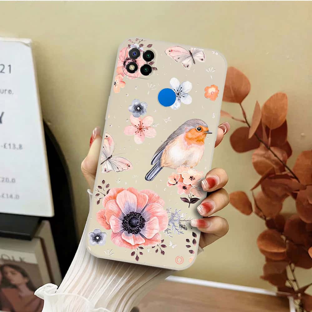Xiaomi Redmi 10C Cover - Off White - D1 - ONation Nature Floral Series - HQ Liquid Silicone Soft Case