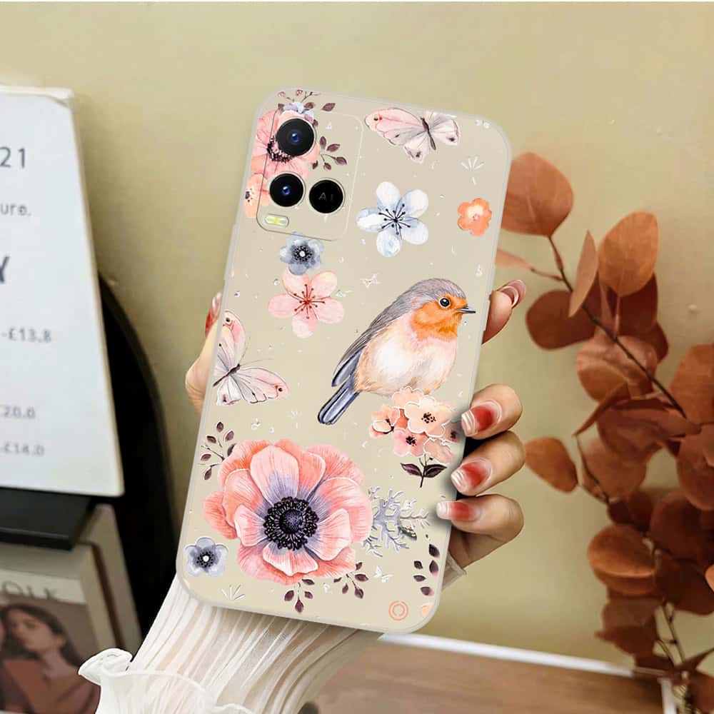 Vivo Y51 (2020 September) Cover - Off White - D1 - ONation Nature Floral Series - HQ Liquid Silicone Soft Case