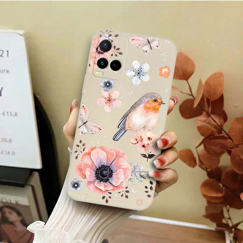 Vivo Y21e Cover - Off White - D1 - ONation Nature Floral Series - HQ Liquid Silicone Soft Case