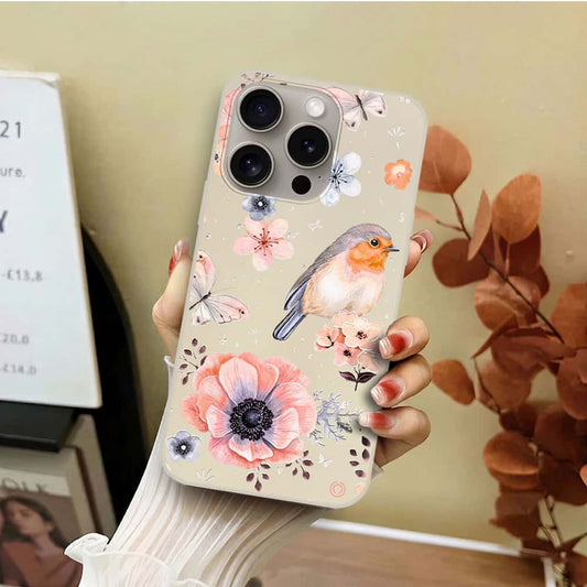 iPhone 15 Pro Max Cover - Off White - D1 - ONation Nature Floral Series - HQ Liquid Silicone Soft Case