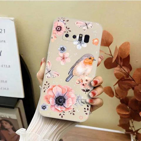 Samsung Galaxy Note 8 Cover - Off White - D1 - ONation Nature Floral Series - HQ Liquid Silicone Soft Case