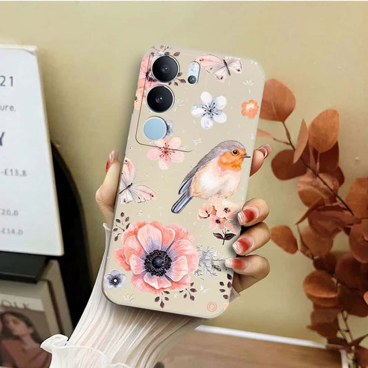 Vivo S17 Pro Cover - Off White - D1 - ONation Nature Floral Series - HQ Liquid Silicone Soft Case