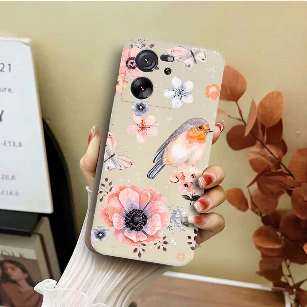 Xiaomi 13T Pro Cover - Off White - D1 - ONation Nature Floral Series - HQ Liquid Silicone Soft Case