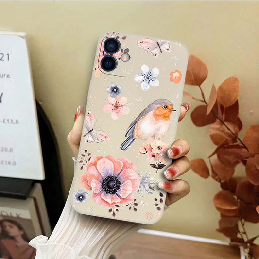 iPhone 12 Mini Cover - Off White - D1 - ONation Nature Floral Series - HQ Liquid Silicone Soft Case