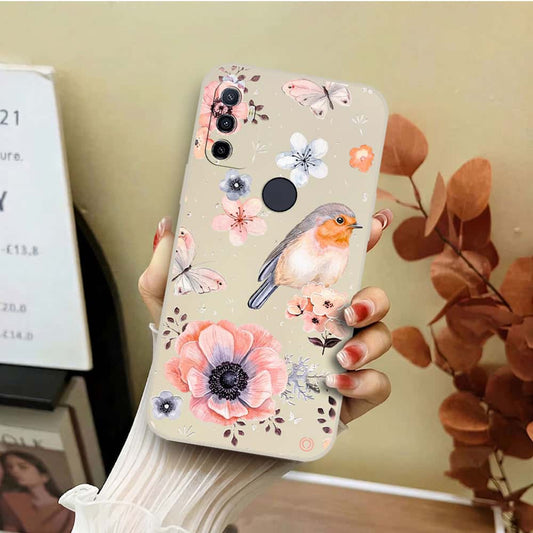 Oppo A32 Cover - Off White - D1 - ONation Nature Floral Series - HQ Liquid Silicone Soft Case