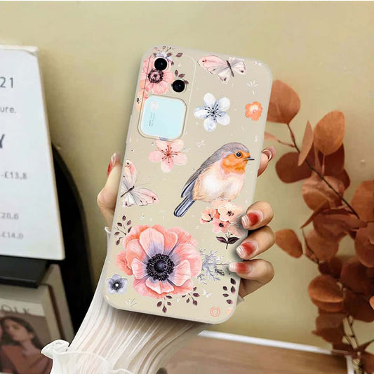 Vivo V30  Cover - Off White - D1 - ONation Nature Floral Series - HQ Liquid Silicone Soft Case