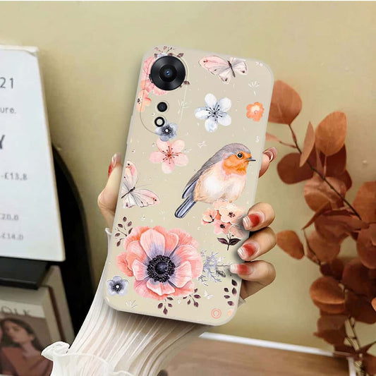 Oppo A58 4G Cover - Off White - D1 - ONation Nature Floral Series - HQ Liquid Silicone Soft Case