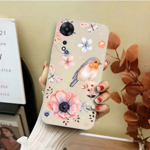 Oppo A58 4G Cover - Off White - D1 - ONation Nature Floral Series - HQ Liquid Silicone Soft Case