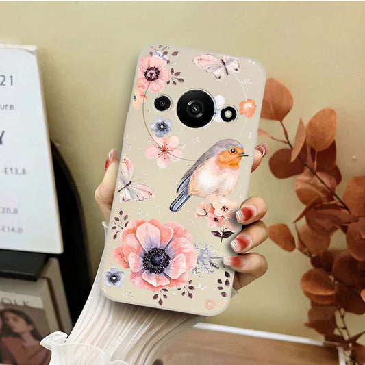 Xiaomi Redmi A3 Cover - Off White - D1 - ONation Nature Floral Series - HQ Liquid Silicone Soft Case