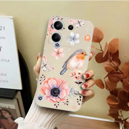 Xiaomi Redmi Note 13 Cover - Off White - D1 - ONation Nature Floral Series - HQ Liquid Silicone Soft Case