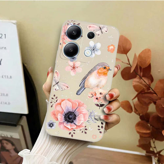 Xiaomi Redmi Note 13 Pro 4G Cover - Off White - D1 - ONation Nature Floral Series - HQ Liquid Silicone Soft Case