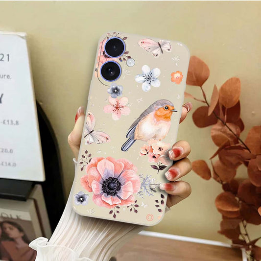iPhone 16 Cover - Off White - D1 - ONation Nature Floral Series - HQ Liquid Silicone Soft Case