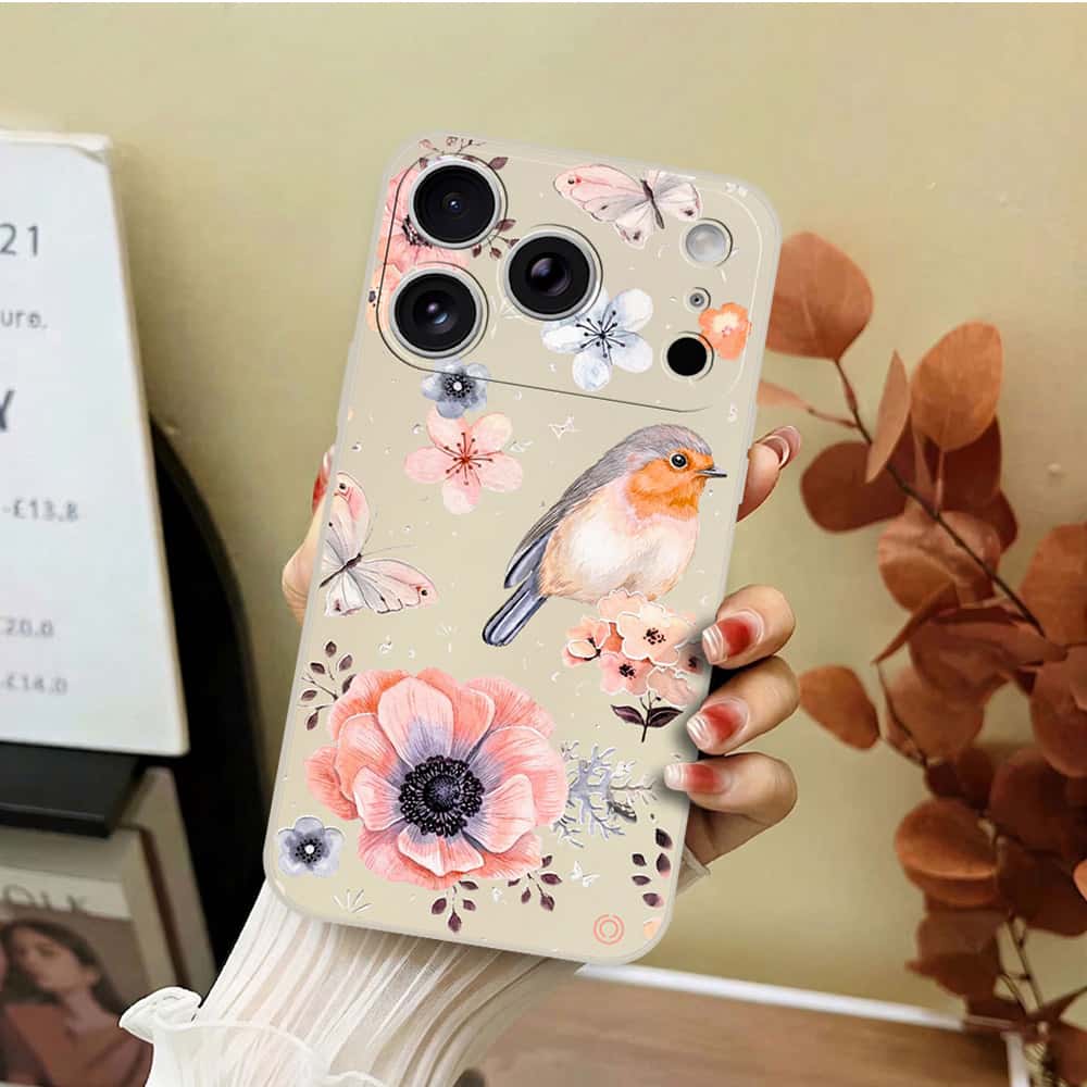 iPhone 17 Pro Max Cover - Off White - D1 - ONation Nature Floral Series - HQ Liquid Silicone Soft Case