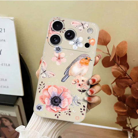 iPhone 17 Pro Max Cover - Off White - D1 - ONation Nature Floral Series - HQ Liquid Silicone Soft Case