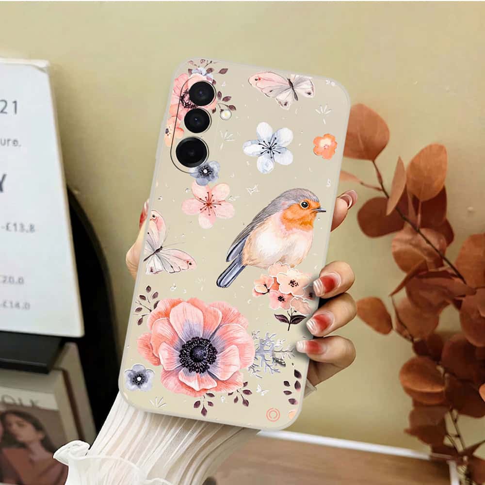 Samsung Galaxy M17 Cover - Off White - D1 - ONation Nature Floral Series - HQ Liquid Silicone Soft Case