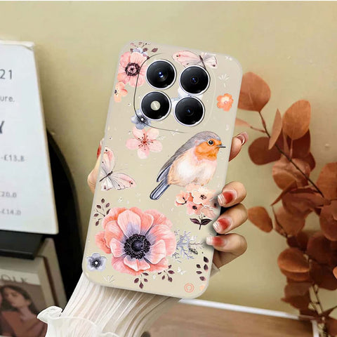 Xiaomi Redmi Note 14 Pro 4G Cover - Off White - D1 - ONation Nature Floral Series - HQ Liquid Silicone Soft Case