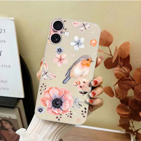 iPhone 17 Cover - Off White - D1 - ONation Nature Floral Series - HQ Liquid Silicone Soft Case