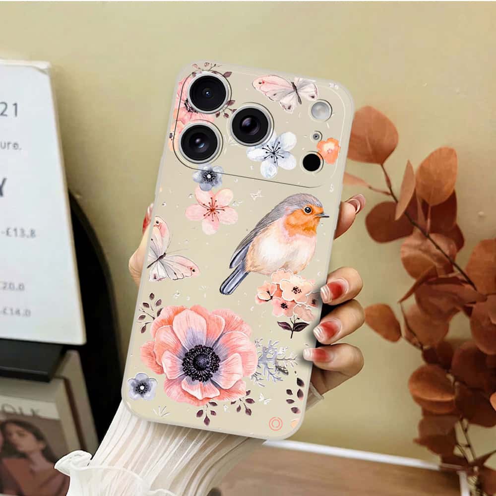 iPhone 17 Pro Cover - Off White - D1 - ONation Nature Floral Series - HQ Liquid Silicone Soft Case