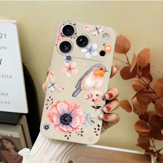 iPhone 17 Pro Cover - Off White - D1 - ONation Nature Floral Series - HQ Liquid Silicone Soft Case