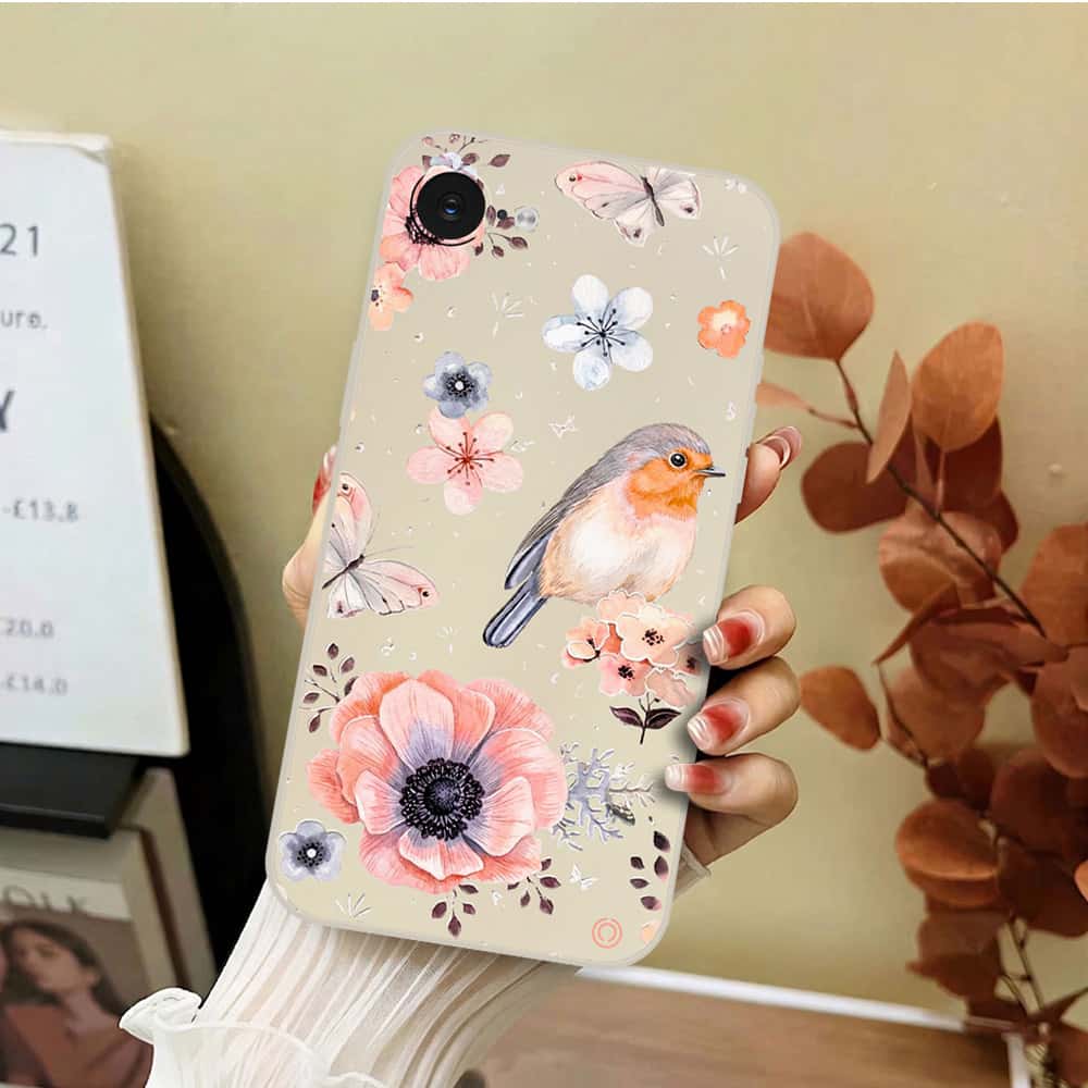 iPhone 16e Cover - Off White - D1 - ONation Nature Floral Series - HQ Liquid Silicone Soft Case