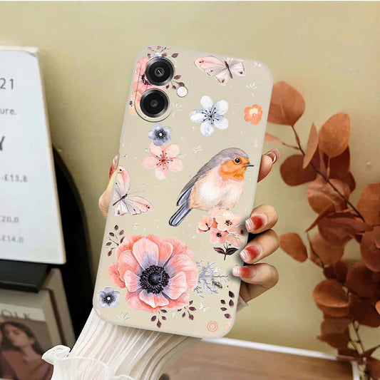 Samsung Galaxy F07 Cover - Off White - D1 - ONation Nature Floral Series - HQ Liquid Silicone Soft Case