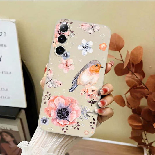 Samsung Galaxy S26 Plus Cover - Off White - D1 - ONation Nature Floral Series - HQ Liquid Silicone Soft Case