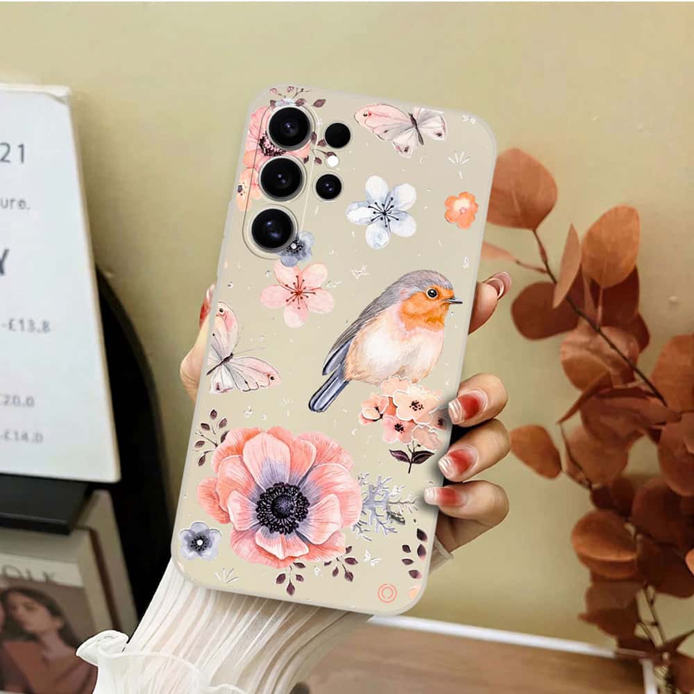 Samsung Galaxy S26 Ultra Cover - Off White - D1 - ONation Nature Floral Series - HQ Liquid Silicone Soft Case