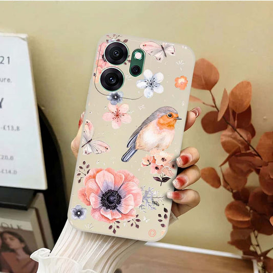 Oppo Reno 14F Cover - Off White - D1 - ONation Nature Floral Series - HQ Liquid Silicone Soft Case
