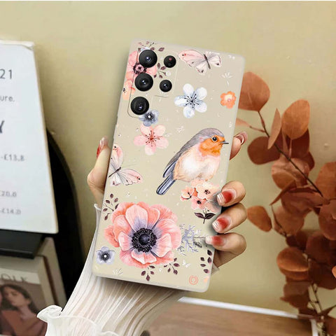 Samsung Galaxy S22 Ultra 5G Cover - Off White - D1 - ONation Nature Floral Series - HQ Liquid Silicone Soft Case