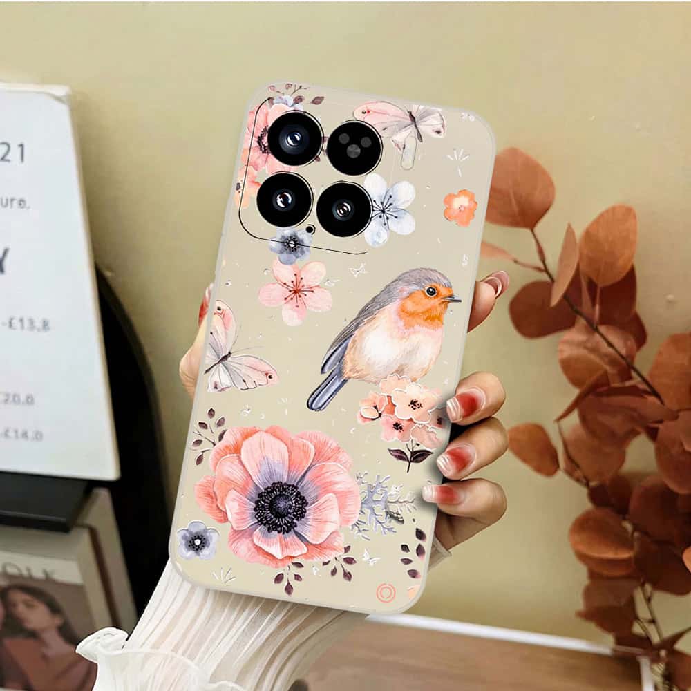 Xiaomi 15 Cover - Off White - D1 - ONation Nature Floral Series - HQ Liquid Silicone Soft Case