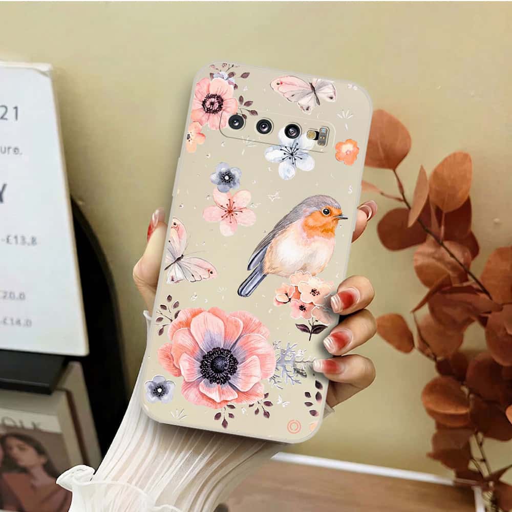 Samsung Galaxy S10 Cover - Off White - D1 - ONation Nature Floral Series - HQ Liquid Silicone Soft Case
