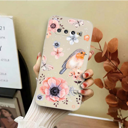 Samsung Galaxy S10 Cover - Off White - D1 - ONation Nature Floral Series - HQ Liquid Silicone Soft Case