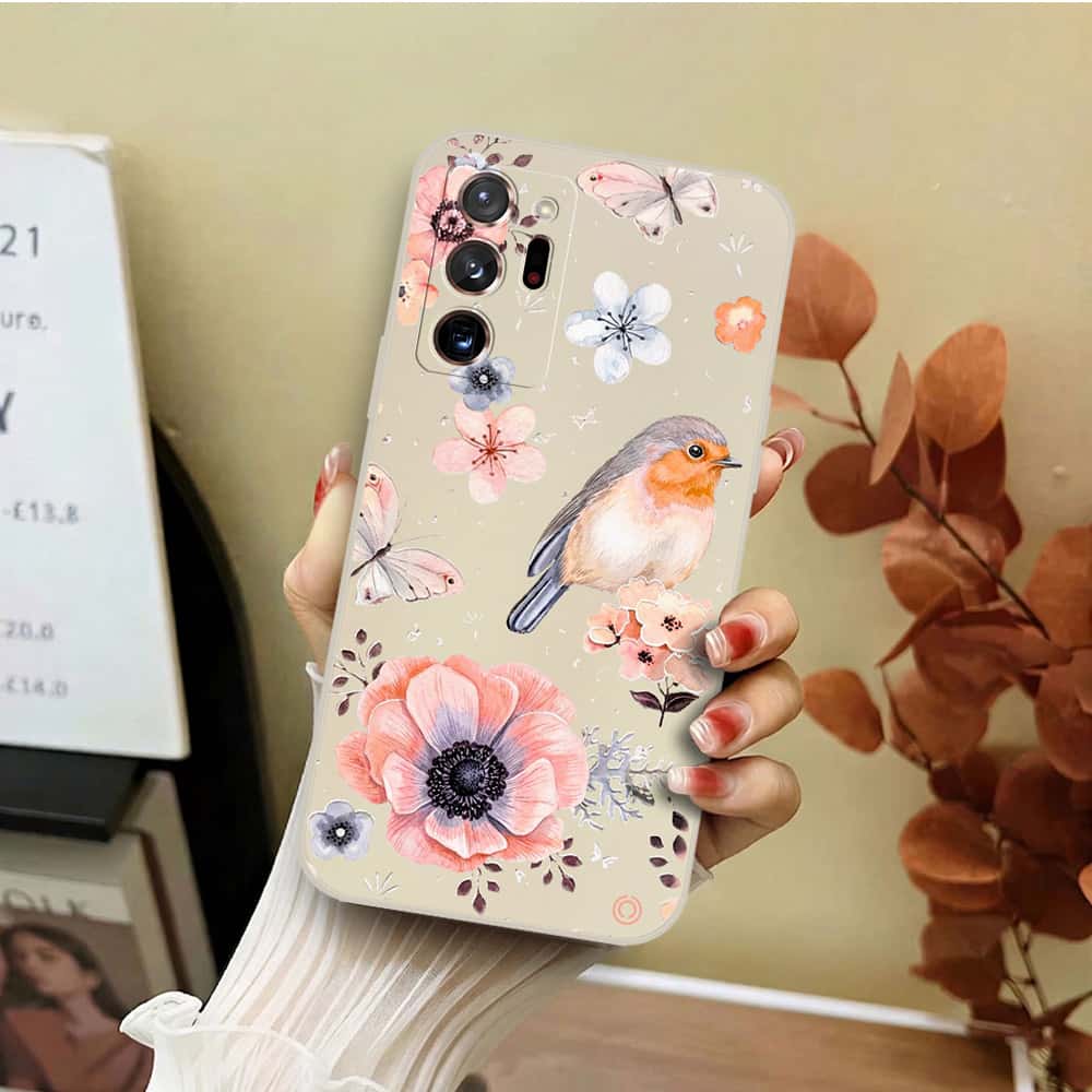 Samsung Galaxy Note 20 Ultra Cover - Off White - D1 - ONation Nature Floral Series - HQ Liquid Silicone Soft Case