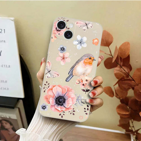 iPhone 15 Cover - Off White - D1 - ONation Nature Floral Series - HQ Liquid Silicone Soft Case