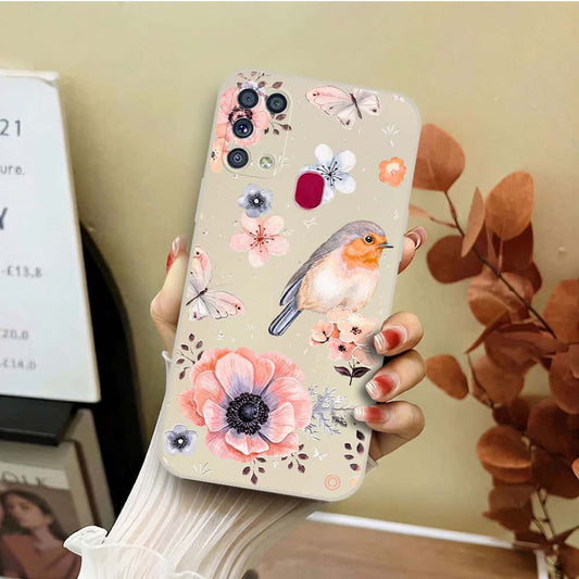 Samsung Galaxy M31 Cover - Off White - D1 - ONation Nature Floral Series - HQ Liquid Silicone Soft Case