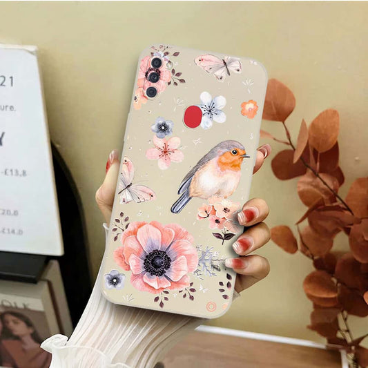 Samsung Galaxy M11 Cover - Off White - D1 - ONation Nature Floral Series - HQ Liquid Silicone Soft Case