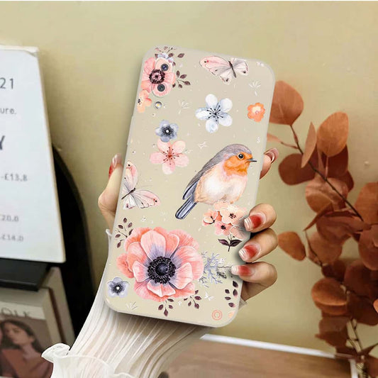 Samsung Galaxy M02 Cover - Off White - D1 - ONation Nature Floral Series - HQ Liquid Silicone Soft Case