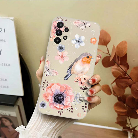 Samsung Galaxy A23 5G Cover - Off White - D1 - ONation Nature Floral Series - HQ Liquid Silicone Soft Case
